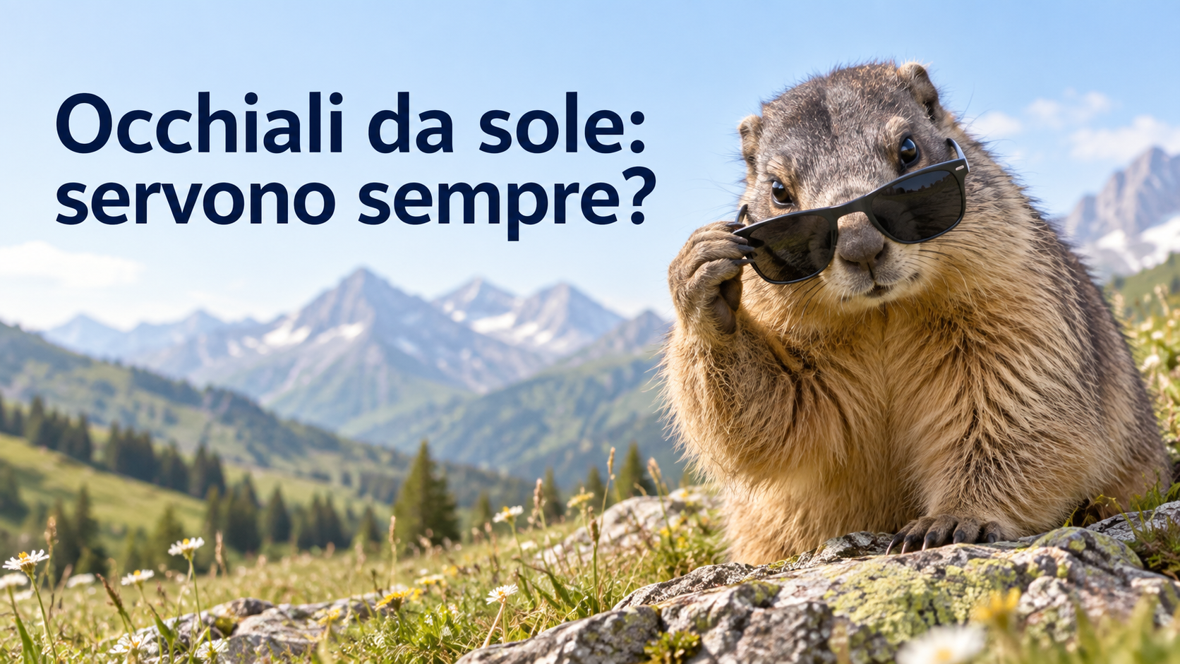 Marmotta con gli occhiali da sole abbassati in montagna